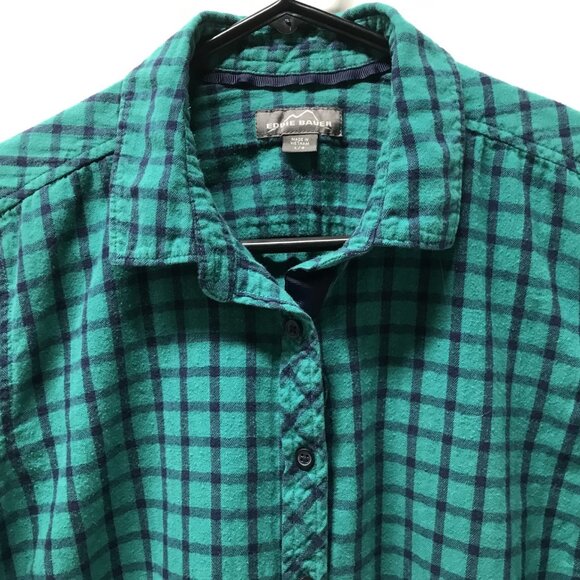 Eddie Bauer Green & Blue Windowpane Button Down Flannel Shirt - Picture 4 of 11